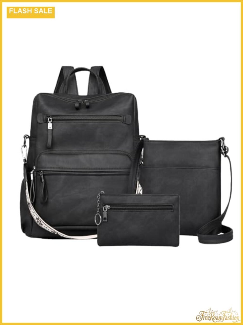 PU Leather Convertible Backpack Purse for Women, 3-Piece Set with Laptop